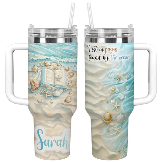 Printliant Tumbler Personalized Reading Beach Lover Lost In Pages Found By Ocean