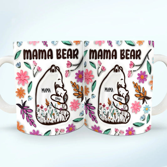 Printliant 3D Inflated Effect Printed Mug - Birthday, Loving Gift For Mom, Mother, Grandma, Grandmother - Mama Bear Floral Style
