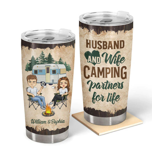 Printliant Tumbler 20 Oz Gift For Couple - Camping Partners For Life Husband Wife