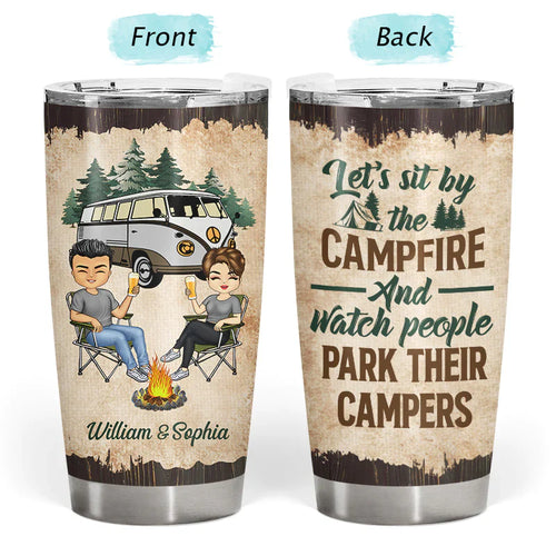 Printliant Tumbler 20 Oz Gift For Couple - Let's Sit By The Campfire Husband Wife Camping