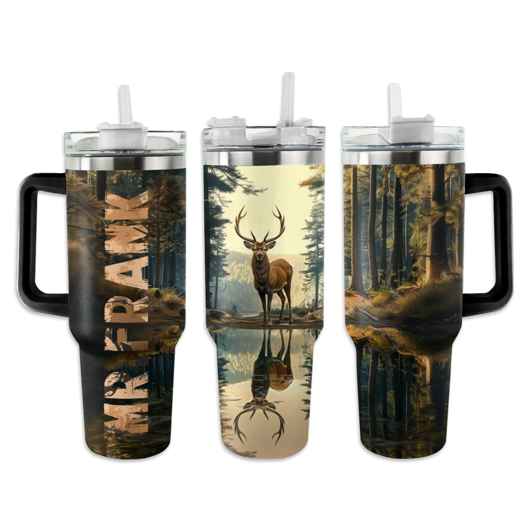 Printliant Personalized Tumbler Hunting Lover Buck/Deer With Reflection In A Lake