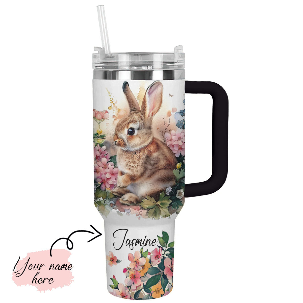 Printliant Personalized Tumbler Floral Rabbit