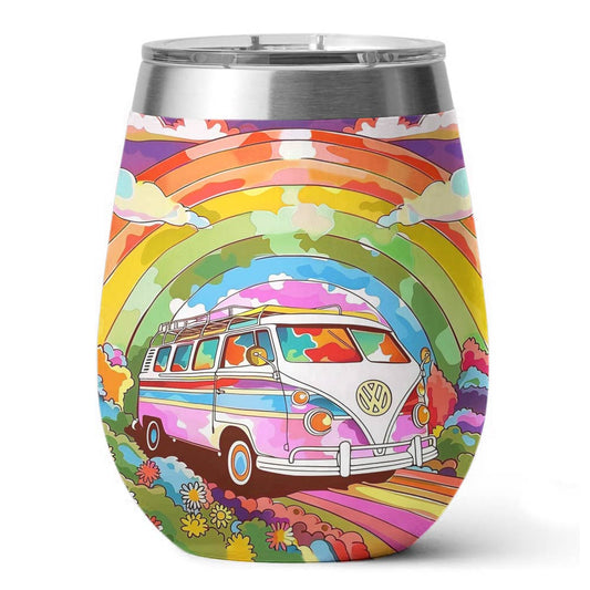 Printliant Wine Tumbler Rainbow Hippie Van